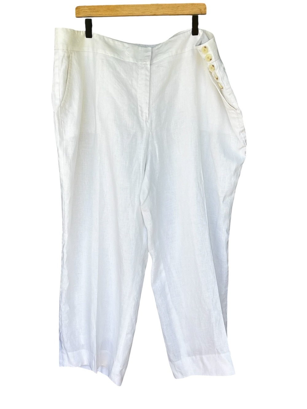 Talbots Women Greenwich Pants White Linen Size 22WP Plus Petite Coastal Euro Lux